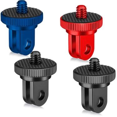 Imagem de Frienda 4 peças de alumínio adaptador de montagem de tripé de câmera 1/4-20 adaptador de conversão para tripé compatível com câmeras de ação GoPro e outros acessórios padrão 1/4 (vermelho, preto, azul