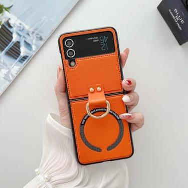 Imagem de Capa para Samsung Galaxy Z Flip6, suporte de anel de couro sintético, carregamento magnético sem fio (para Samsung Galaxy Z Flip6/laranja)
