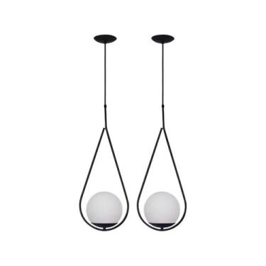 Imagem de Kit 2 Pendentes Gota Moderno E27 Com Globo De Vidro Leitoso Para Cabec