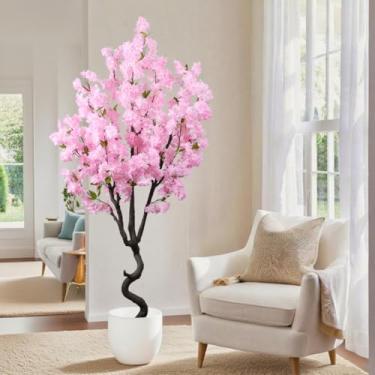 Imagem de Árvore de cerejeira artificial com flor de cerejeira artificial, rosa, decoração interna para decoração de quarto de casa, presente de Natal