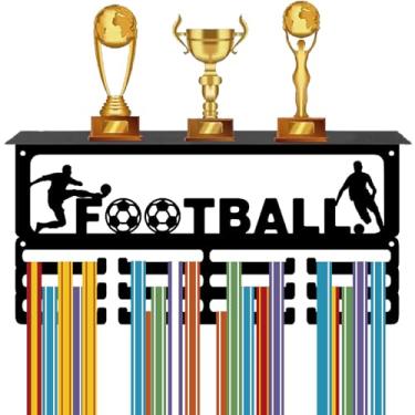 Imagem de CREATCABIN Prateleira de Troféu de Exibição de Medalha de Futebol com Ganchos Suporte de Prêmios Esportivos de Futebol Cabide de Medalha de Metal para Decoração de Parede Exibição de Fita Pendurada