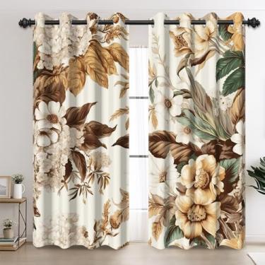 Imagem de AOFOTO Cortinas de janela florais vintage, marrom e branco, estampa floral, boêmia, isolamento térmico, boho, cortinas blackout para quarto de meninas, quarto de bebê, sala de estar, 106 x 213 cm, 2