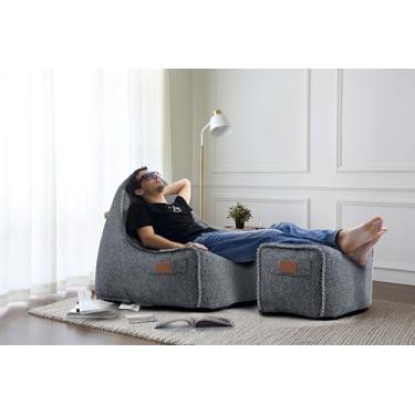 Imagem de Conjunto de cadeiras e pufe com espuma de alta densidade para adultos, ambientes internos e externos, durável, impermeável, à prova de sol, para sala de estar, quarto de crianças, terraço (índigo)