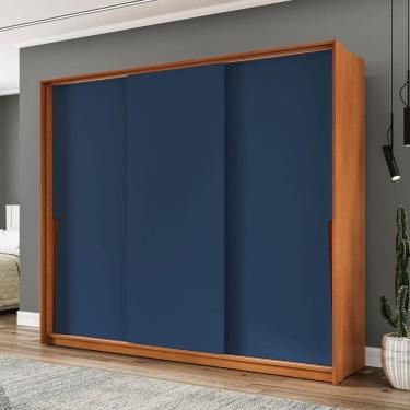 Imagem de Guarda-Roupa Casal Porto 3 Portas 4 Gavetas Freijó/Azul - Politorno
