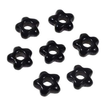 Imagem de rockcloud 10 contas de flor de cristal obsidiana preta natural para artesanato DIY, contas soltas de flores de 14 a 15 mm com orifício grande para fabricação de joias