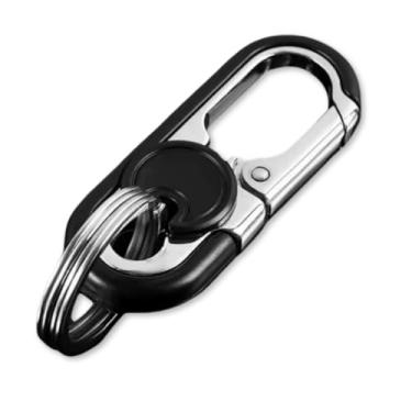 Imagem de Chaveiro Mosquetão De Metal Com 2 Argolas, Trava De Segurança Reforçada Para Organização De Chaves De Carro, Moto E Casa, Estrutura Robusta E Ideal Para Uso Diário Ou Esportivo – DAZZELI (PRETO)