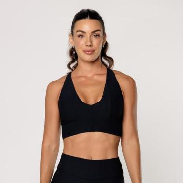 Imagem de Top Fitness Academia Feminino Decote V Texturizado - LOT FITNESS, Pret