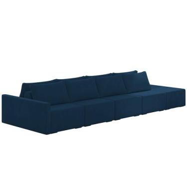 Imagem de Sofá Ilha Modular Para Sala 432cm com Puff Dublin K01 Veludo Azul Mari