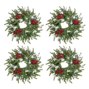 Imagem de U'Artlines 4 grinaldas de Natal pequenas para armários de cozinha, mini guirlandas de inverno com agulha de pinheiro de 33 cm com frutas vermelhas para decoração de Natal, janela, porta, parede, Natal