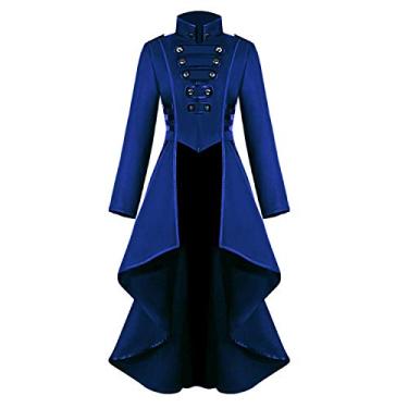 Imagem de Jaqueta medieval steampunk para mulheres, fantasia vintage de Halloween, espartilho gótico, botão, casaco, smoking, uniforme, Azul, XXG