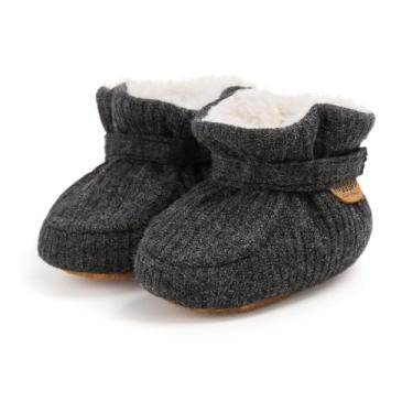 Imagem de Bellocasa Pantufas de lã aconchegantes para bebês, meninos, meninas, antiderrapantes, macias, para bebês, primeiros andadores, recém-nascidos, presente de chá de aniversário, M2081/cinza, 12-18 Months