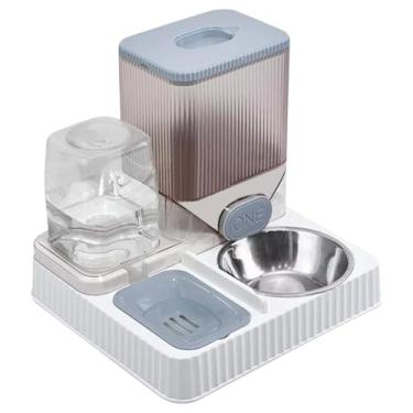 Imagem de Bebedouro E Comedouro Tigela Inox Automático Gravidade Pet 1.1L Agua 2.5L Racao Sem Eletricidade Fácil Limpeza Casa Bebedouro Pet (Cinza)