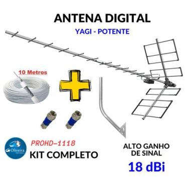 Imagem de Antena Tv Digital Externa Yagi Proeletronic PROHD 1118 com 10 metros c