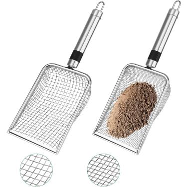 Imagem de NONGKANG Peneira de solo para jardinagem, peneira de composto de aço inoxidável com alça, tela de malha (5 mm/0,2" e 3,8 mm/0,15") para sujeira, rochas, filtragem de composto, peneira de areia para