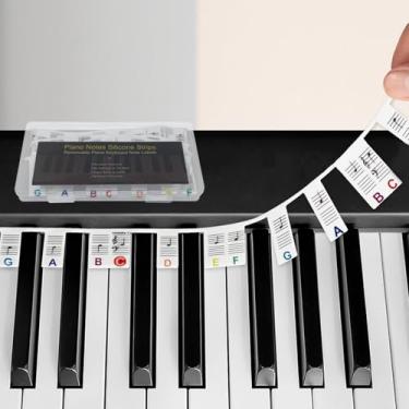Imagem de ZUFECY Notas de piano para iniciantes, etiquetas de piano removíveis de 88 teclas, etiquetas de teclado de piano de silicone para aprendizagem, guia de adesivos de piano vem com caixa