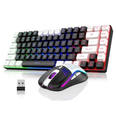 Imagem de RedThunder Combo de teclado e mouse sem fio K84, bateria recarregável com retroiluminação arco-íris, teclado para jogos ultra compacto TKL 75% Layout e mouse óptico de colmeia leve de 3200 DPI