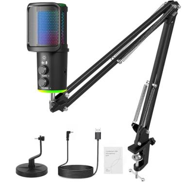 Imagem de Microfone RGB,NEW USB Mic para PC/Notebook, com Arm, Condensador Mic, Aplicável Live, Podcast, Gravação de Audio, Karaoke, DJ, Gamer Youtuber