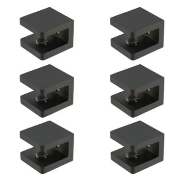 Imagem de KUMGROT Clipes quadrados de prateleira de 2,4 cm, latão de cobre puro preto, suportes de suporte ajustáveis para fixação de mesas de centro de vidro e portas de banheiro, 6 peças (U11)