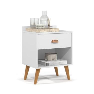 Imagem de Mesa de cabeceira vintage com palito de dente pés e 2 gavetas(PÉROLA - BRANCO)