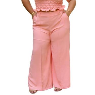 Imagem de Calça feminina pantalona cos alto duna liso com bolsos elegante calça 