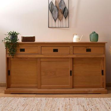 Imagem de IDIMEX Balcão Aparador Madeira Rustico 3 Portas Correr e 3 Gavetas Balcão Buffet 160 cm Savona