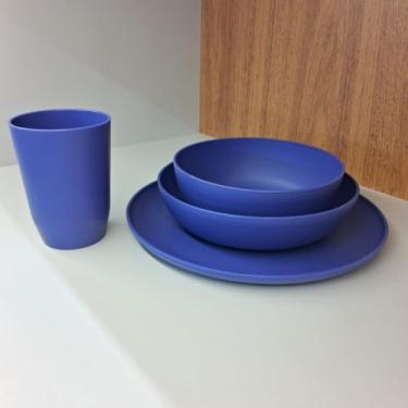 Imagem de Kit Peças para Refeições - Prato Raso, Fundo, Bowl e Copo | Conjunto em Plástico para Dia a Dia(AZUL)