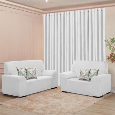 Imagem de Kit Sala Cortina 3m e Capa de Sofá Coladinha 2 e 3 Lugares e 4 Almofad