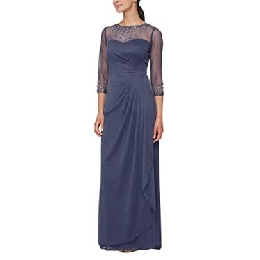 Imagem de Alex Evenings Vestido feminino longo evasê para mãe da noiva com gola e mangas ilusão (tamanhos pequenos e regulares), Vestido violeta, 42