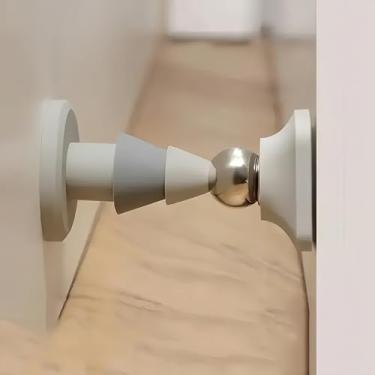 Imagem de 1 pacote de batentes de porta magnéticos, batentes de porta de silicone anticolisão para montagem na parede e no chão, poderoso mudo magnético sem perfuração, batente de porta, cinza