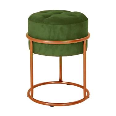 Imagem de Puff Argola Banqueta Ferro Estofada Penteadeira Decoração Quarto Sala Bancada Cadeira Moderno Pufe(Verde Musgo/Cobre)
