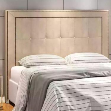 Imagem de Cabeceira Estofada Cama Box Queen 1,60 Nápole para Quarto em Veludo Bege Claro - Larbelle