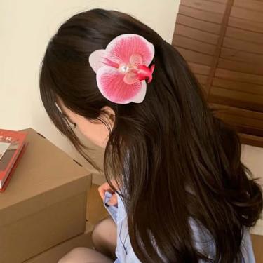 Imagem de Grampo de cabelo de flor boêmio tecido havaiano mariposa artificial orquídea flor grampo de cabelo grampo de cabelo prendedor de cabeça grampos de cabeça, rosa gradiente
