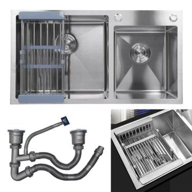 Imagem de Cuba Cozinha Dupla Goumert Aço Inox Escorredor Luxo Lava Louça Alimentos Limpa Pia Balcao Bancada Area Externa