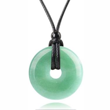 Imagem de weryerker Colar com pingente feito à mão de 30 mm Donut Donut Pendnat Reiki Chakra Colar de cristal moeda da sorte com corrente ajustável, 1.18 inch, Gema, Aventurina verde