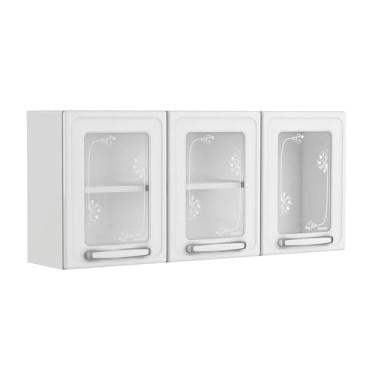 Imagem de Armário Aéreo Evidence Aço 120cm 3 Portas com Vidro 7009 Branco - Bertolini