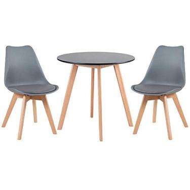 Imagem de Loft7, Mesa de jantar redonda 70 cm preto + 2 cadeiras Leda cinza escuro