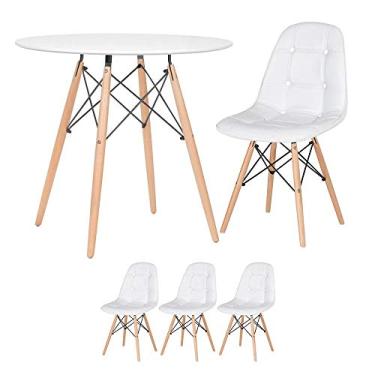 Imagem de Loft7, Kit Mesa Eames Eiffel 80 cm branco + 3 cadeiras estofadas Botonê branco