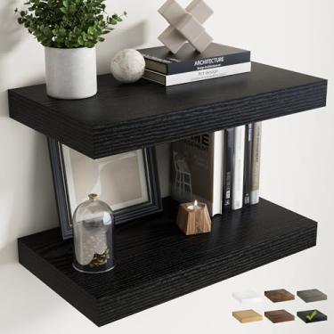 Imagem de Prateleiras flutuantes de 61 cm para parede, conjunto de 2, prateleiras de banheiro de grão de madeira de 30 cm D com suportes invisíveis, fácil instalação, prateleiras de armazenamento de madeira