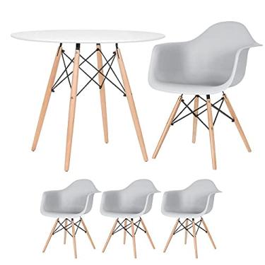 Imagem de Loft7, Mesa redonda Eames 90 cm branco + 3 cadeiras Eiffel Daw cinza claro