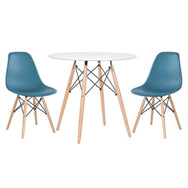 Imagem de Loft7, Kit - Mesa redonda Eames 80 cm branco + 2 cadeiras Eiffel Dsw Turquesa