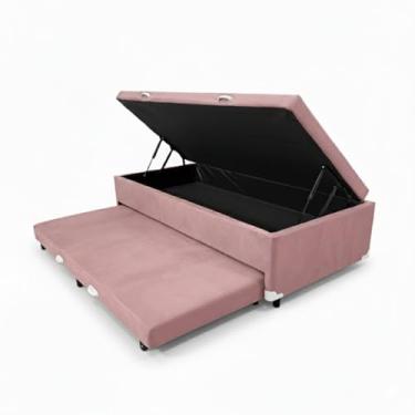 Imagem de Cama Box Baú Solteiro com Auxiliar Conjugada | Blindada | Pistão a Gás | Suporta Até 200kg | 188x88x42 | (SUEDE ROSA)