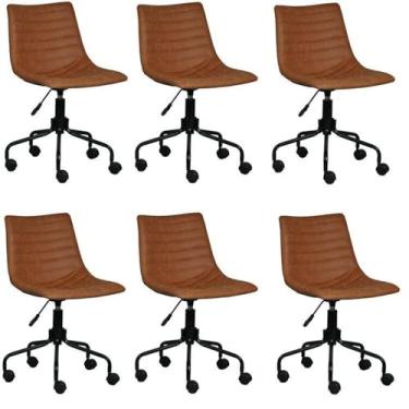 Imagem de Kit 6 Cadeiras para Escritório Decorativa em Corino Florença Caramelo