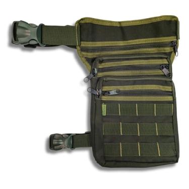 Imagem de Pochete de Perna com 5 Compartimentos, RipStop Resistente, Sistema MOLLE, Ajuste na Cintura e Coxa, Fechos com Zíper, Capacidade 6,5L (VERDE)