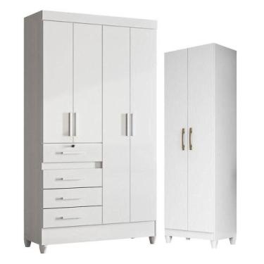 Imagem de Guarda Roupa Infantil Sobral E Armário Multiuso New íris Branco Brilho
