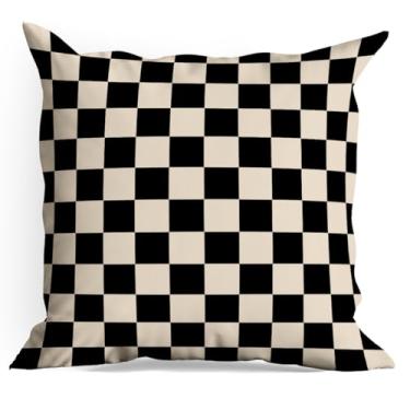 Imagem de Capas de almofada xadrez pretas 18 x 18 capas de almofada xadrez para sala de estar, casa de fazenda, quarto, sofá-cama, decoração de assento de carro, almofada estética