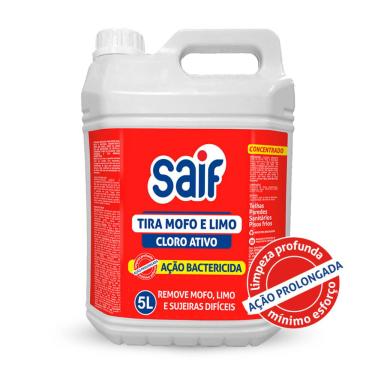 Imagem de Limpador Tira Mofo E Limo Cloro Concentrado Saif 5L, Removedor De Limo E Mofo Com Cloro Ativo, Vermelho, Remove Mofo, Li