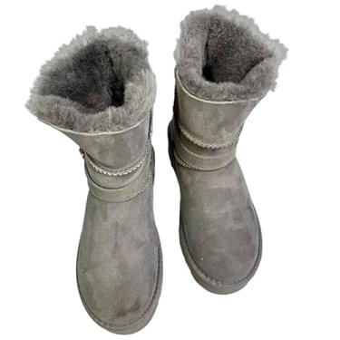 Imagem de Archicolor Sapatos femininos de inverno nórdicos minimalistas botas de neve de pele de carneiro e lã sapatos quentes vintage sem cadarço botas femininas, Cinza, 34