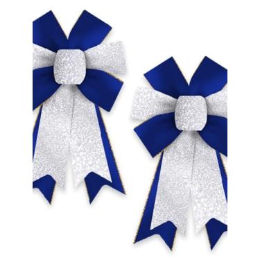 Imagem de 2 peças de arcos de guirlanda de Hanukkah Chanucá com glitter prata azul real laços de fita para grinalda, laços médios de topo de árvore para Chanucá judaico, festa de ano novo, casa, decoração