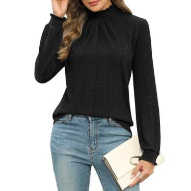 Imagem de Blusa Micoson preta de gola alta de algodão de manga comprida para mul