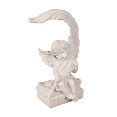 Imagem de Escultura: Figura de anjo nórdico com resina de penas 8x10x18cm